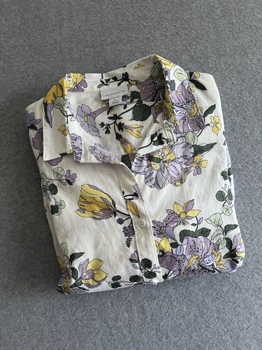 LIZ CLAIBORNE Lightweight Linen Long Sleeve Blouse Floral Womens Sz PL Easter - Picture 1 of 14