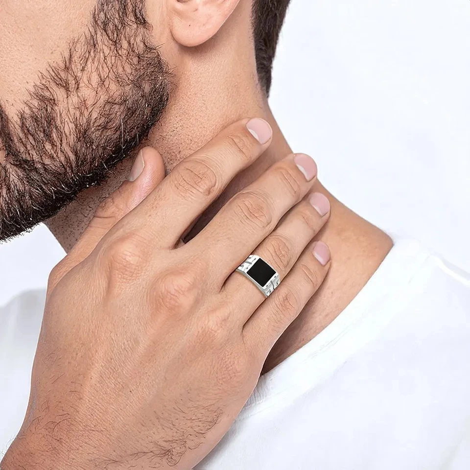 Anillo de ónix de plata de ley 925 para hombre Foto 3 de 4