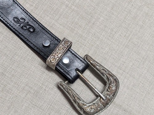 Cinturón con hebilla vintage CONCHO OCCIDENTAL cuero de vaca 40 negro TRENZADO rodeo vaquero - Imagen 4 de 16