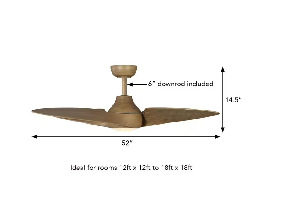 Hampton Bay Fernbrooke 52" In/Outdoor Brown Oak Ceiling Fan w LED Remote Control - Image 2 of 4
