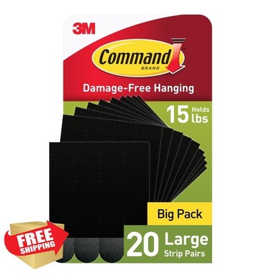 Command 15lb Large Picture Hanging Strips 20 Pairs Black
