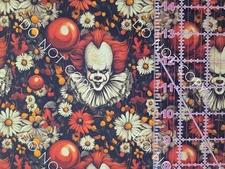 Custom 100% Cotton Woven Stephen King It Movie Pennywise Floral 1/4 Yd 9x56