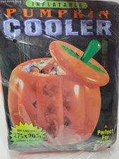 Halloween Seasonal Inflatable Pumpkin Cooler with Lid 27"x20" Orange Green Stem