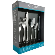 Gibson Home Trillium Plus 24 Piece Stainless Steel Flatware Set with 4 Steak Kni