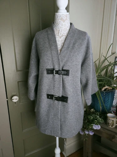 Cappotto maglione lana Michael Kors grigio fibbia davanti poncho donna medio