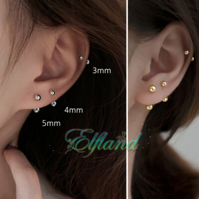 Echt 925 Sterling Silber * Ohrringe Ohrstecker * Stab Kugel Schraubverschluss