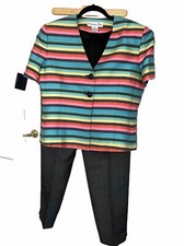 Vintage Christian Dior 1980 s Pant Set 100 Silk Rainbow Striped Blouse. Sz. 12
