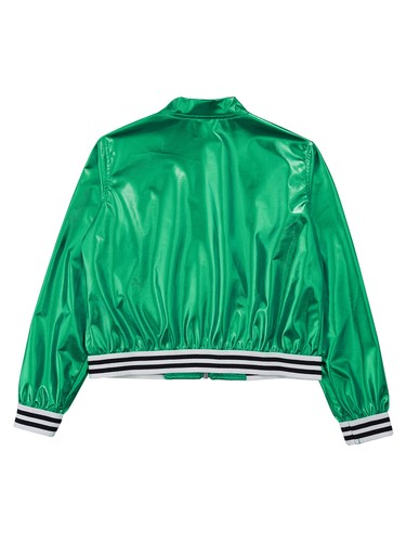 Kids Girls Long Sleeve Outerwear Zipper Closure Striped Edge Bronzing Jacket - Picture 110 of 122