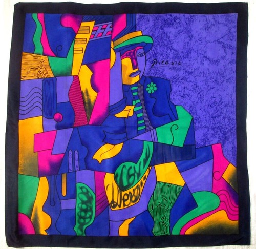 Grand Foulard En Mousseline De Soie 100% – Vintage Multicouleur – 84x86 Cm