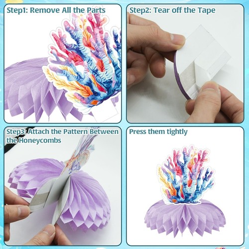 12Pcs Little Mermaid Party Decorations, Mermaid Birthday Honeycomb Decor Tabl... - Picture 5 of 7