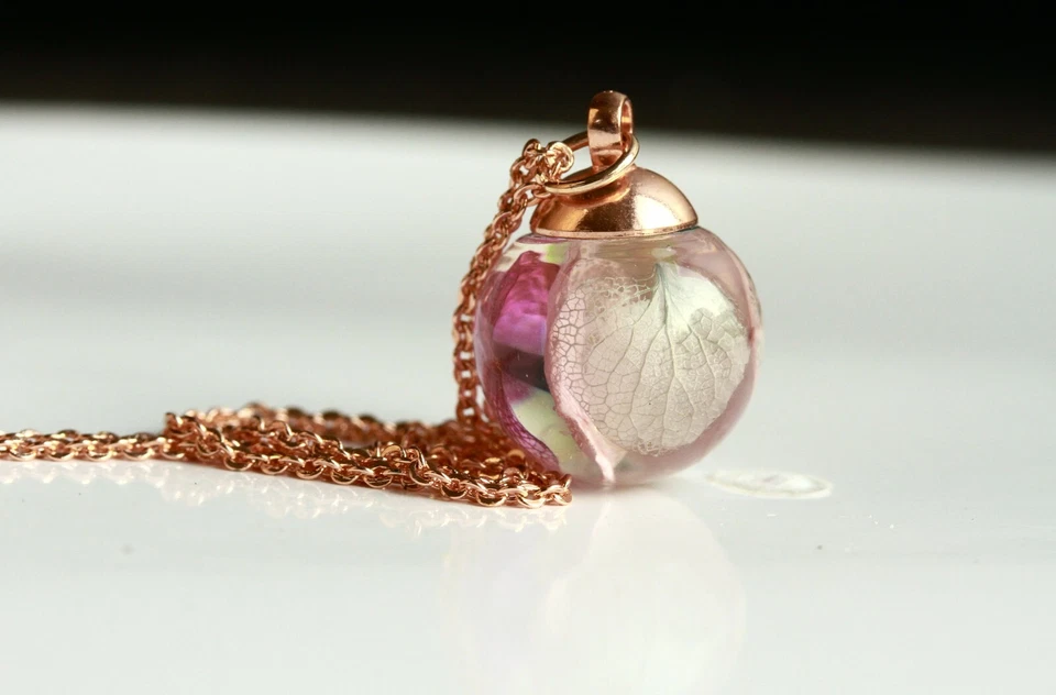 Kette Hortensie Blüten rosa Seifenblasen Geschenkidee Frau Freundin Mutter - Bild 2 von 4