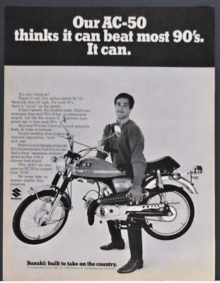 1970 Suzuki AC50 Maverick Motorcycle Print Ad