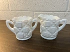 Vintage Westmoreland Milk Glass Old Quilt Individual Creamer & Sugar Set