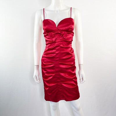 Windsor Red Satin Mini Dress Size 3 4 Ruched Cocktail Prom Holiday Party