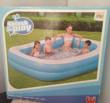 LARGE INFLATABLE POOL BESTWAY SPLASH & PLAY RECTANGULAR FAMILY POOL FOR BACKYARD