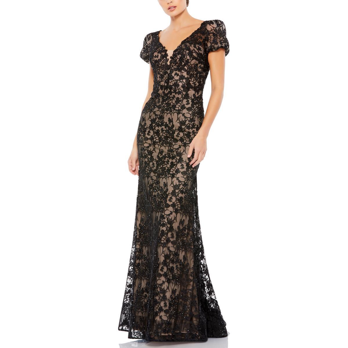 Женское черное кружевное вечернее платье-труба Mac Duggal 6 BHFO 7646