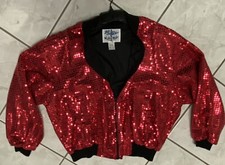 Vintage- 80’s Red Sequin Jacket- Pockets/zips/ Elastic Knit Waist-l