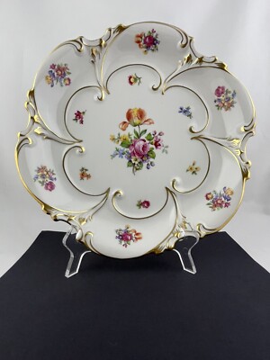 VINTAGE BEAUTIFUL GERMANY JLMENAU GRAF VON HENNEBERG FLOWER PORCELAIN PLATTER