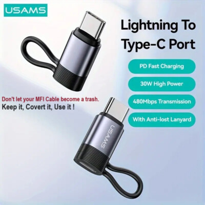 USAMS Lightnning iPhone iPad to USB Type C PD Adapter Aluminum Alloy