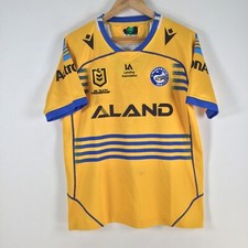 Parramatta Eels NRL mens jersey size M yellow striped short sleeve 088577