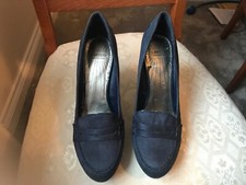 MARKS AND SPENCER LIMITED EDITION NAVY BLUE HIGH HEEL SHOES SUEDE EFFECT UNUSED