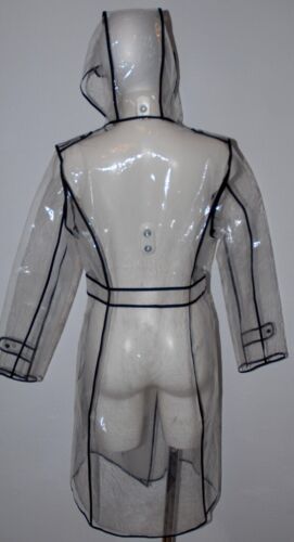 Damen Dick PVC Regenmantel + Kapuze Regenjacke Regen Jacke Mantel 44 / Large - Bild 4 von 6