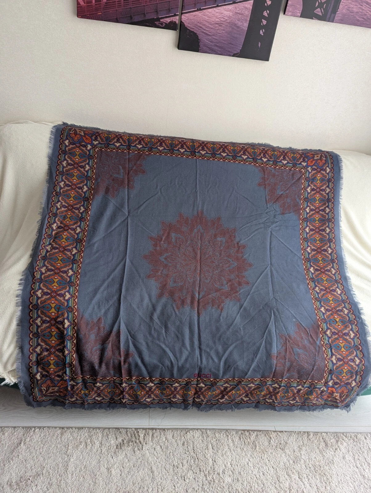 Gucci années 80 vintage style arabe oriental laine grand châle étole écharpe enveloppante 135