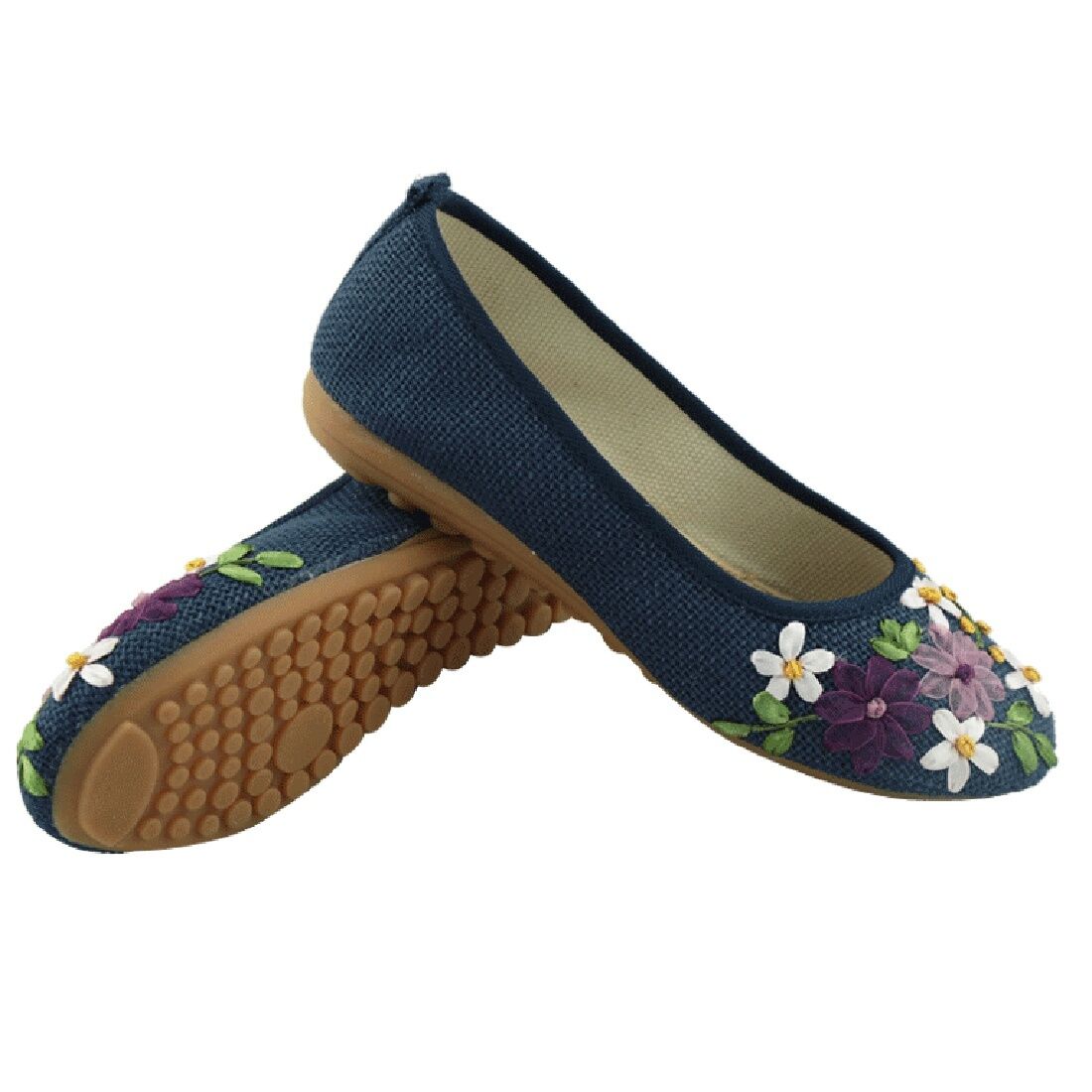 Women Lady Cotton Flat Ballet Chinese Embroidered Floral Loafer Flats ...