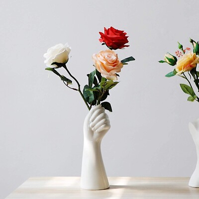 9 Inch Modern Art Ceramic Flower Vase Hand Holding Plants Flower Container, T...