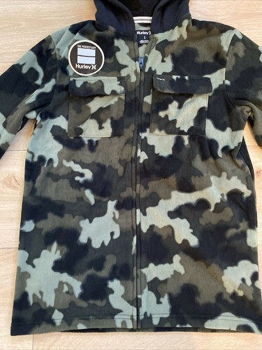 Hurley Boys Green Camo Fleece Hooded Zip Jacket, Size L- NEW WITH TAGS - 第 1/3 張圖片