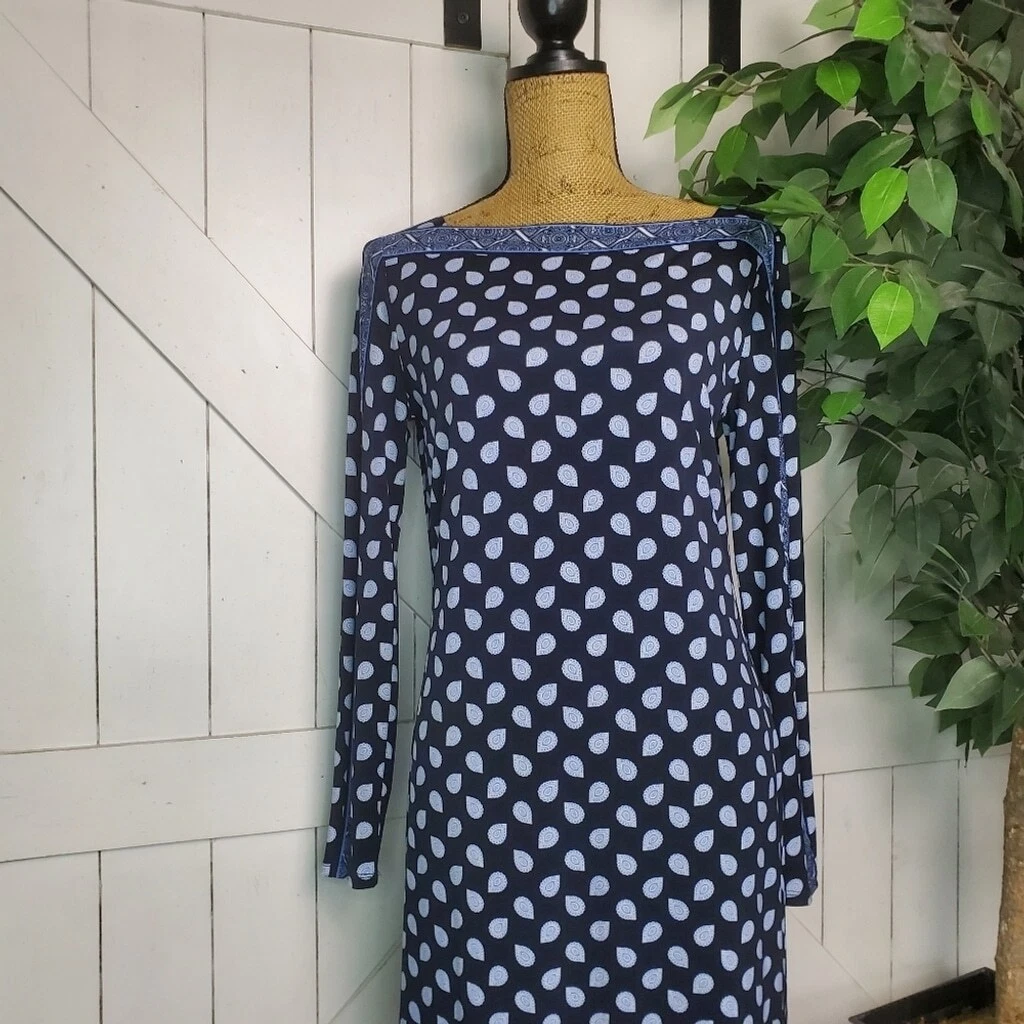 MICHAEL KORS Vestito Blu Mandala Paisley Scollo a Barca Abito Cambio Donna Medium*
