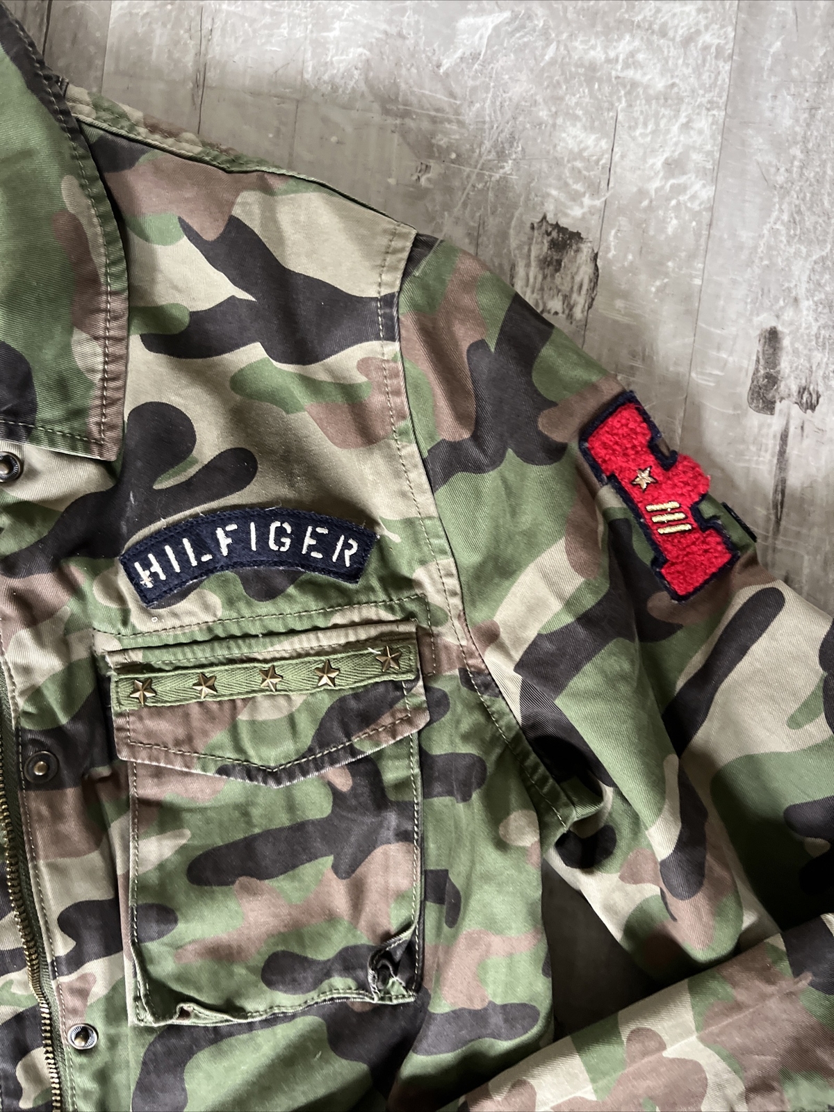 Tommy Hilfiger Denim Camo Military Zip & Button Up Jacket Size S Camouflage 🌸 image 4
