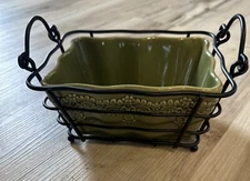 Temp-tations By Tara Ceramic Country Lace Green Baking Dish & Wire Rack EUC