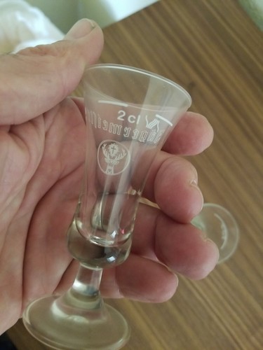 Jagermeister Stemmed Footed Shot Glasses White Stag Logo Barware 2CL lot of 2 - Picture 3 of 4