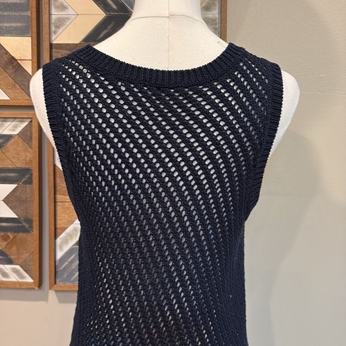 Vince Open Knit Cotton Crochet Coverup Tunic Dress Navy Blue XS - Picture 6 of 8