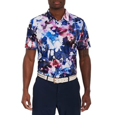 Robert Graham Rip Tide NWT  Vibrant Floral Quick Drying Polo Short Sleeve Large