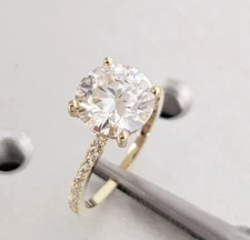 2.90CT Round Cut CVD/Lab Grown Diamond Hidden Halo Wedding Ring 14k Yellow Gold
