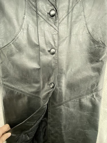 Liz Baker Essentials Leather Coat Black 3-Buttons Quilted Liner Sz Petite Small - Picture 6 of 18