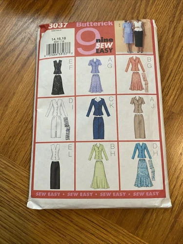 Butterick Pattern 3037 Sewing Pattern Misses Top Skirt Scarf Size 14 16 18