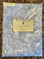 Blue Fruit Vinyl Tablecloth 60” Round 4 To 6 People Sultan’s Linens NEW in Pack