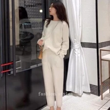 High Quality New Winter Women Cashmere Sweater Two Piece Knitted Sets Tracksuit
