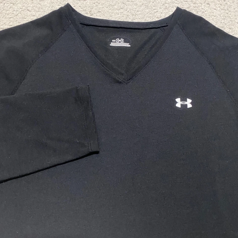Under Armour Womens Medium Shirt Solid Black V-Neck Long Sleeve Athletic - Image 4 of 4