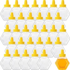 32 Pcs 7 oz Honey Squeeze Bottle Plastic Empty Beehive Bottle Jar with Spout Lid