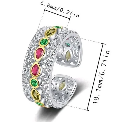 Verlobungsring Damen Ring 925 Silber beschichtet Zirkonia Edelsteine mehrfarbig - Bild 1 von 4