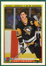 Mario Lemieux - 1990-91 Bowman Hat Tricks #2 - Pittsburgh Penguins Hockey Card