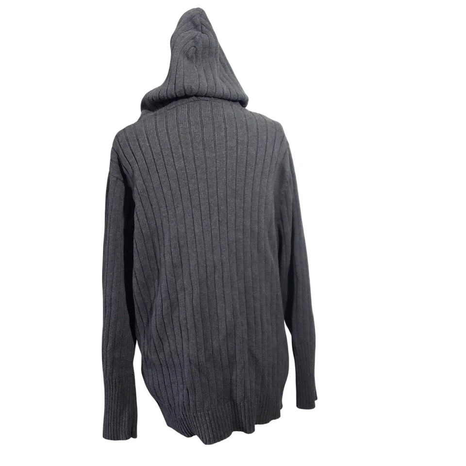 Vintage Womens Y2K Gray Ribbed Fisherman Knit Hooded Cardigan Sweater Size 2X - Image 4 of 4