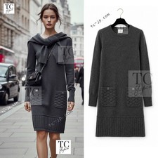 $3.6K CHANEL 13A Charcoal Gray BOYCHANEL Cashmere Knit Dress Karl Lagerfeld 38