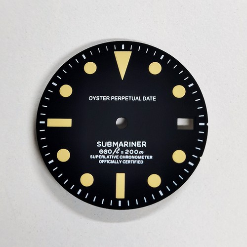 Mattschwarzes 28,5 mm Zifferblatt S Logo SUB 660 Fuß = 200 m Retro Vintage grünes Lume für NH35 - Bild 5 von 7