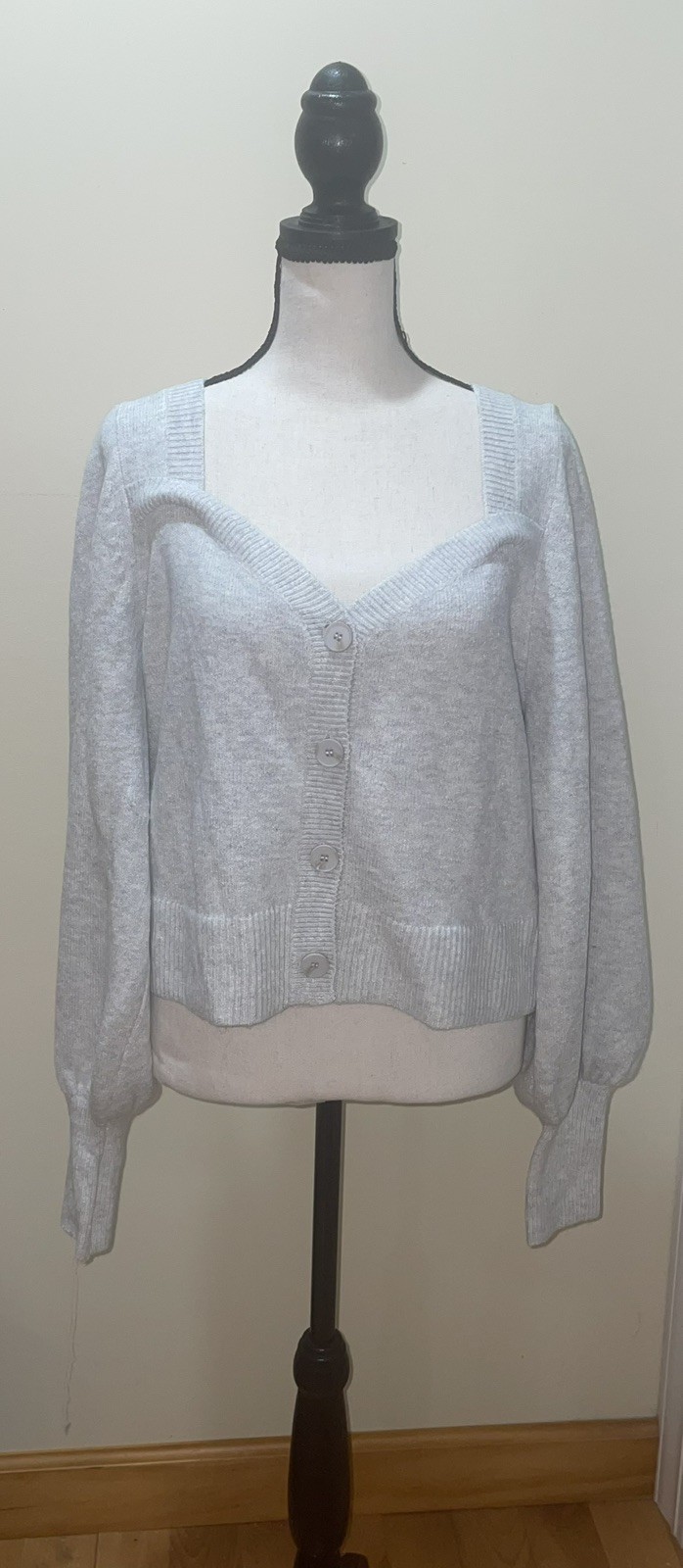 French Connection Libby Vhari Cardigan Dove Gray Melange Button Front XL