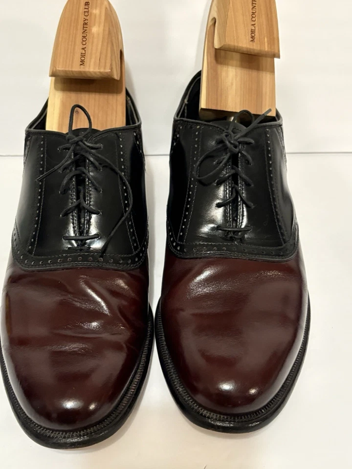 Sillín Oxford Dexter Borgoña/Negro Cuero Punta Redonda Brogue Con Cordones Talla 11 M Foto 4 de 4